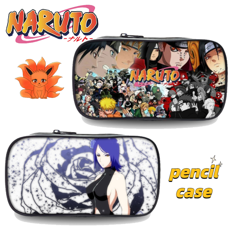Naruto Sasuke Nylon Pencil Case High Capacity Fashion Anime Printing Pencil Bags Student School Supplies Stationery Storage Box